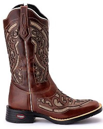 Bota Texana Couro Zíper Lateral Bordado Laser Ref0734