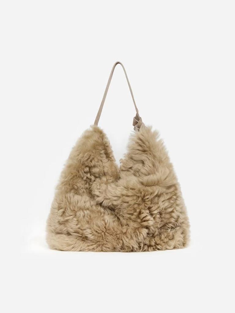 Shearling-Suede Tote Bag