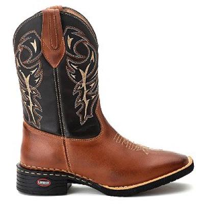 Bota Texana Country Masculina Em Couro Liso Marrom Bico quadrado Ref 223